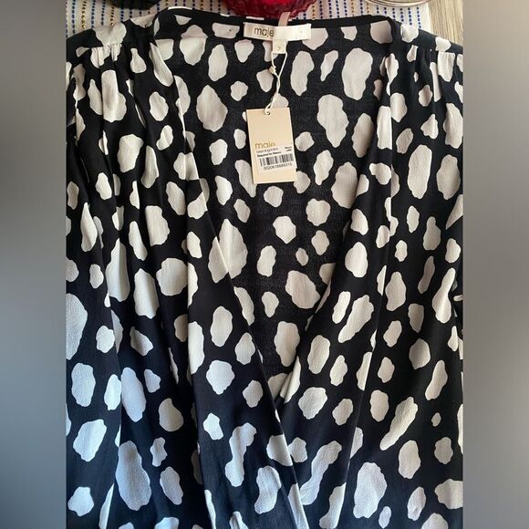 Maje Mini Dress Size 6 Rosima Black & White Ruched Wrap Front Long Sleeve NWT - Picture 9 of 16